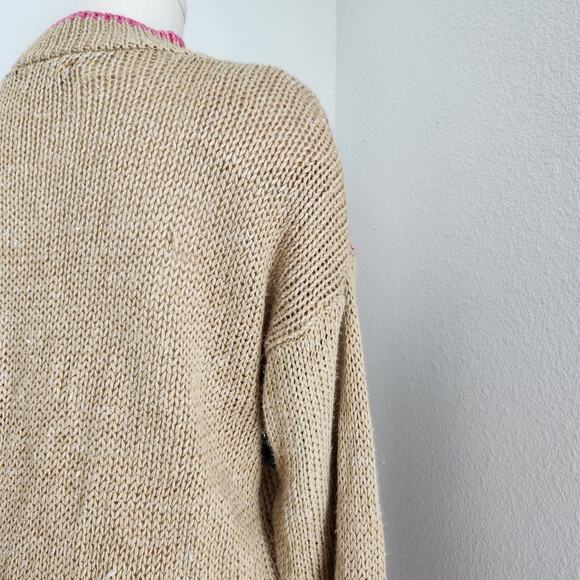 Vintage Cabin Creek Tan Spring Floral Pink Crew Neck Knit Sweater S - Picture 9 of 11